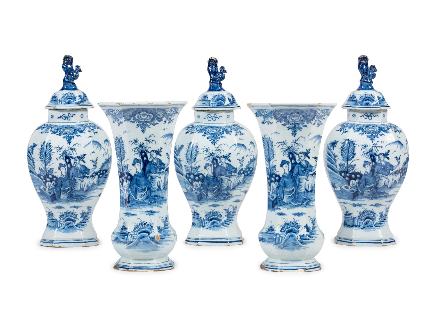 A Delft Earthenware Five-Piece Garniture