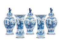 A Delft Earthenware Five-Piece Garniture