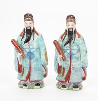 A Pair of Chinese Porcelain Figures Height 10 inches.