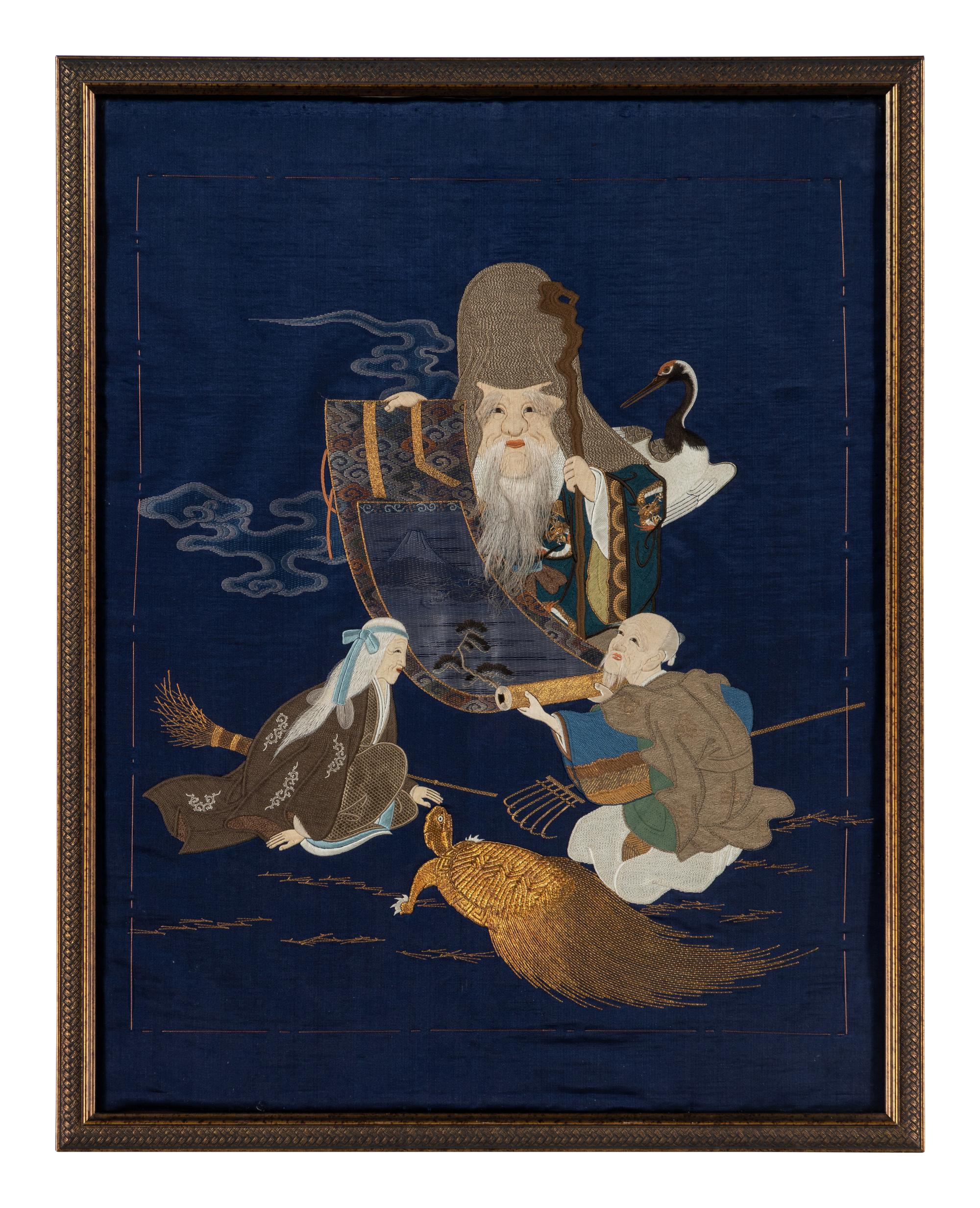 A Japanese Embroidered Silk Panel