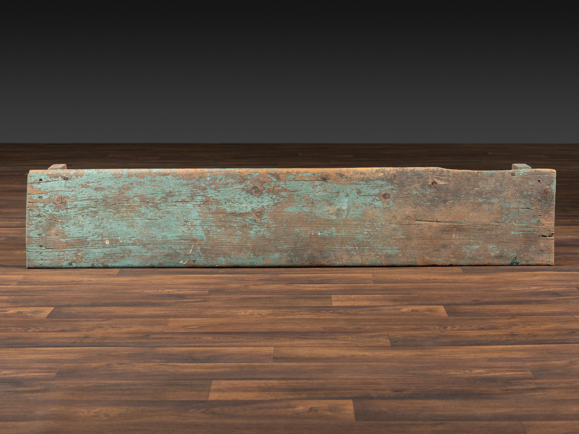 A Primitive Country Blue Painted Pine Bucket Bench