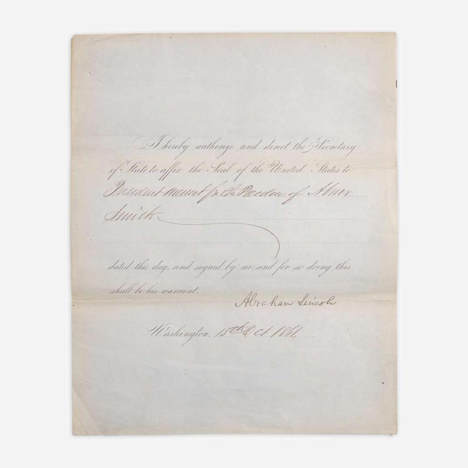 Lincoln, Abraham Partially-Printed Document, signed