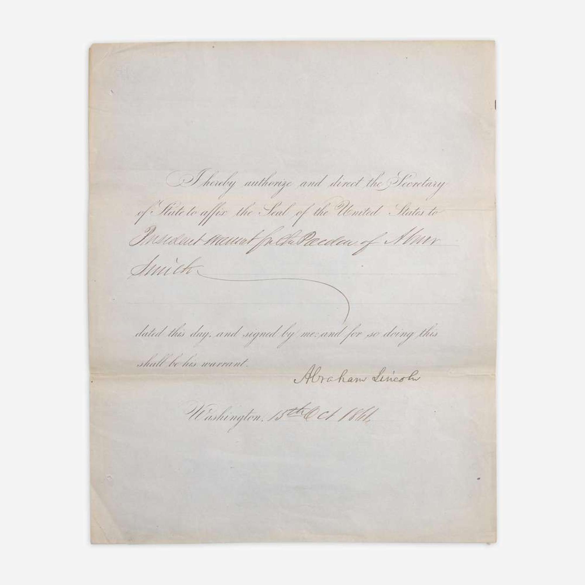 Lincoln, Abraham Partially-Printed Document, signed