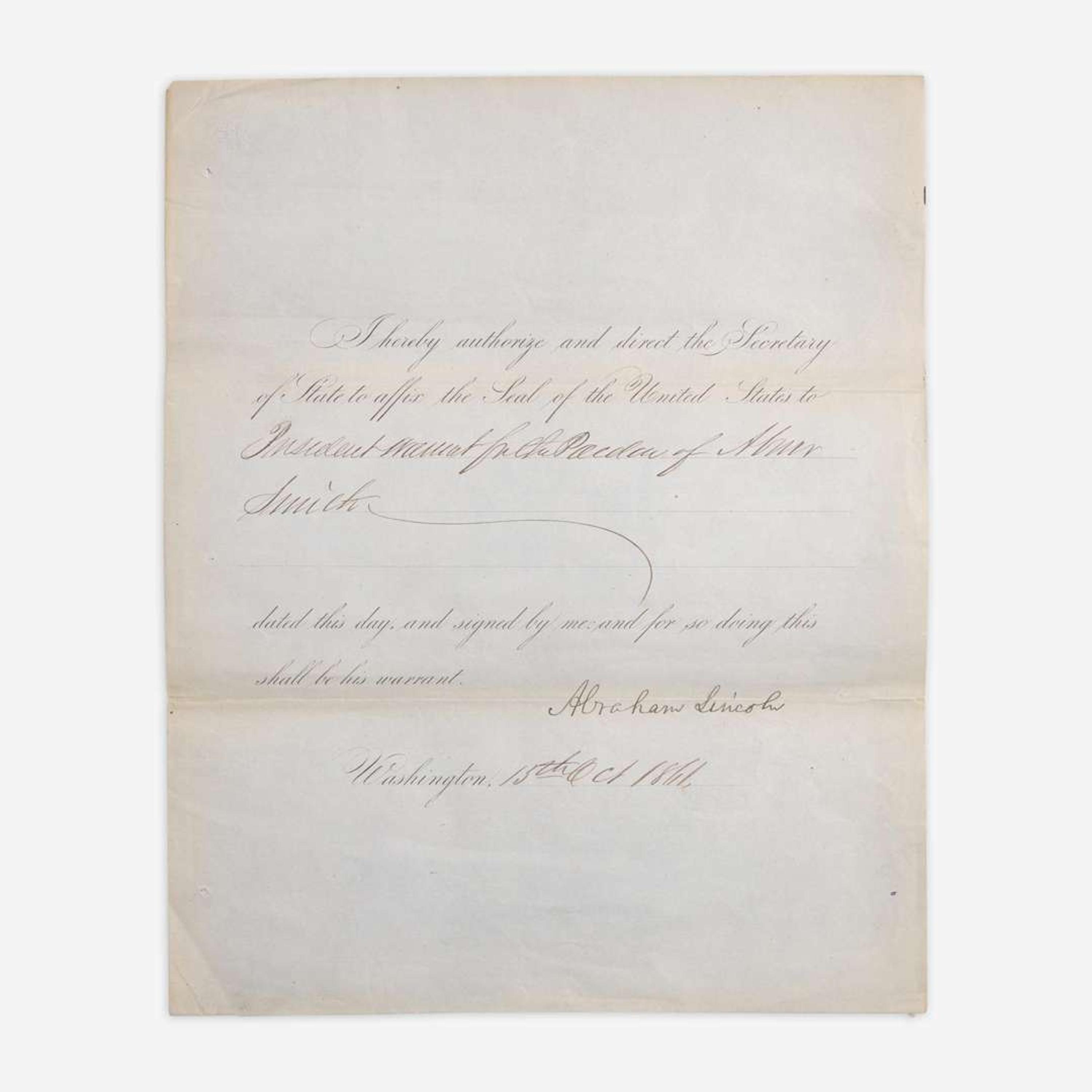 Lincoln, Abraham Partially-Printed Document, signed