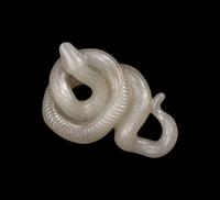 A Chinese Pale Celadon Jade Carving of a Snake