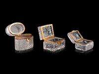 Three French Gilt Metal Mounted Cut Glass Table Boxes