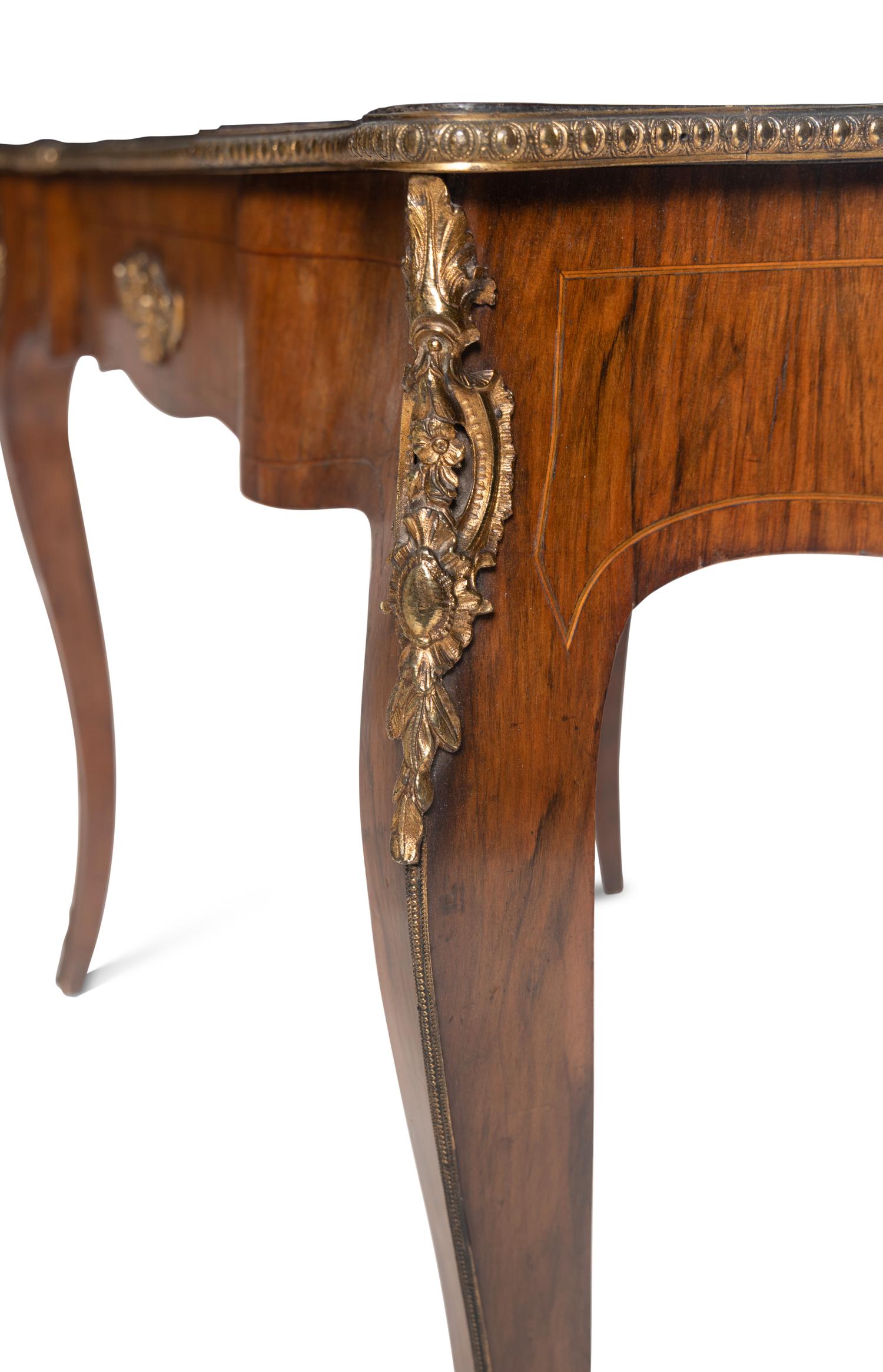 A Louis XV Style Gilt Metal Mounted Rosewood Bureau Plat