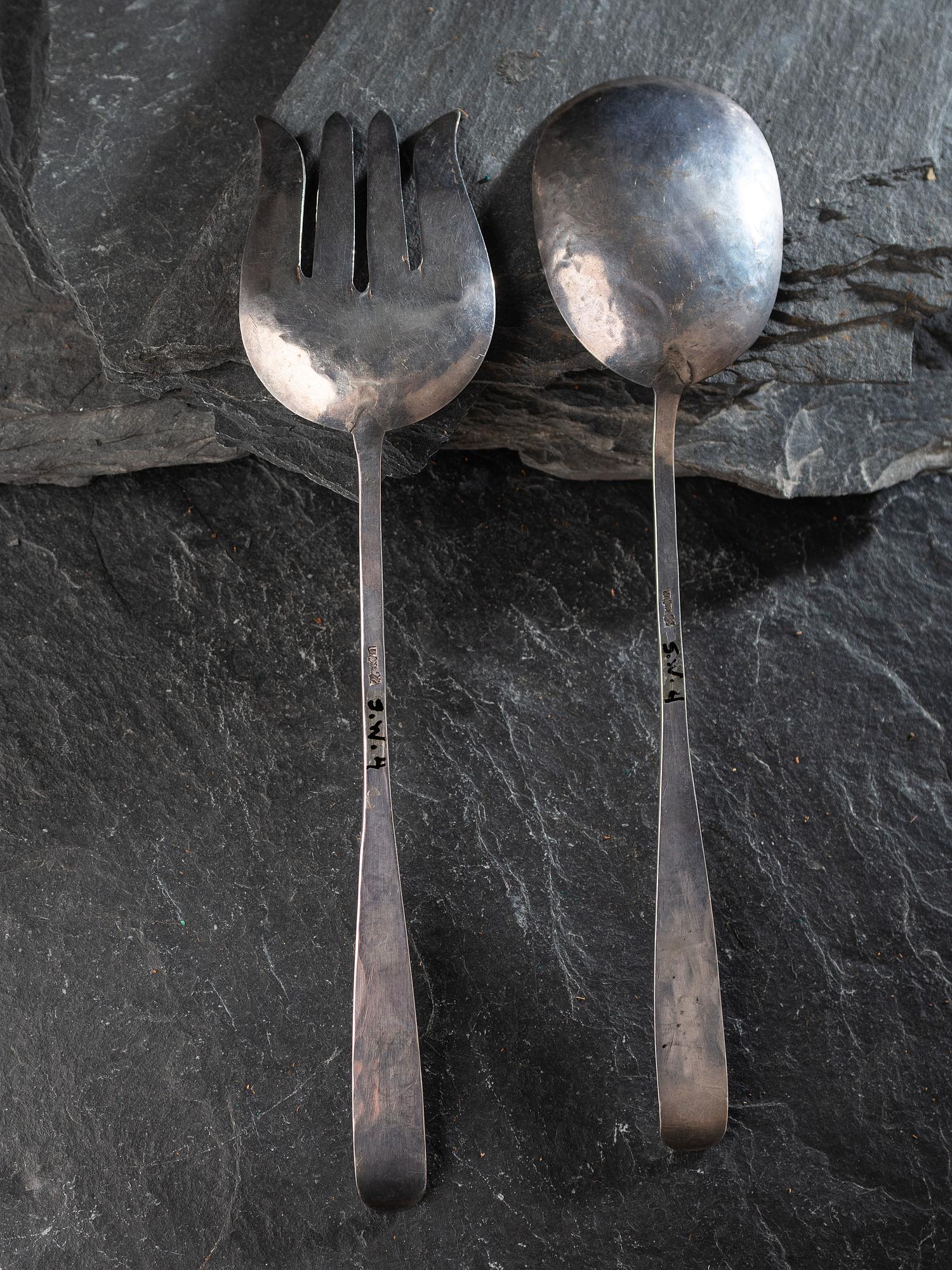 Navajo Heavily Stamped Silver Salad Server, with UITA22 Stamp