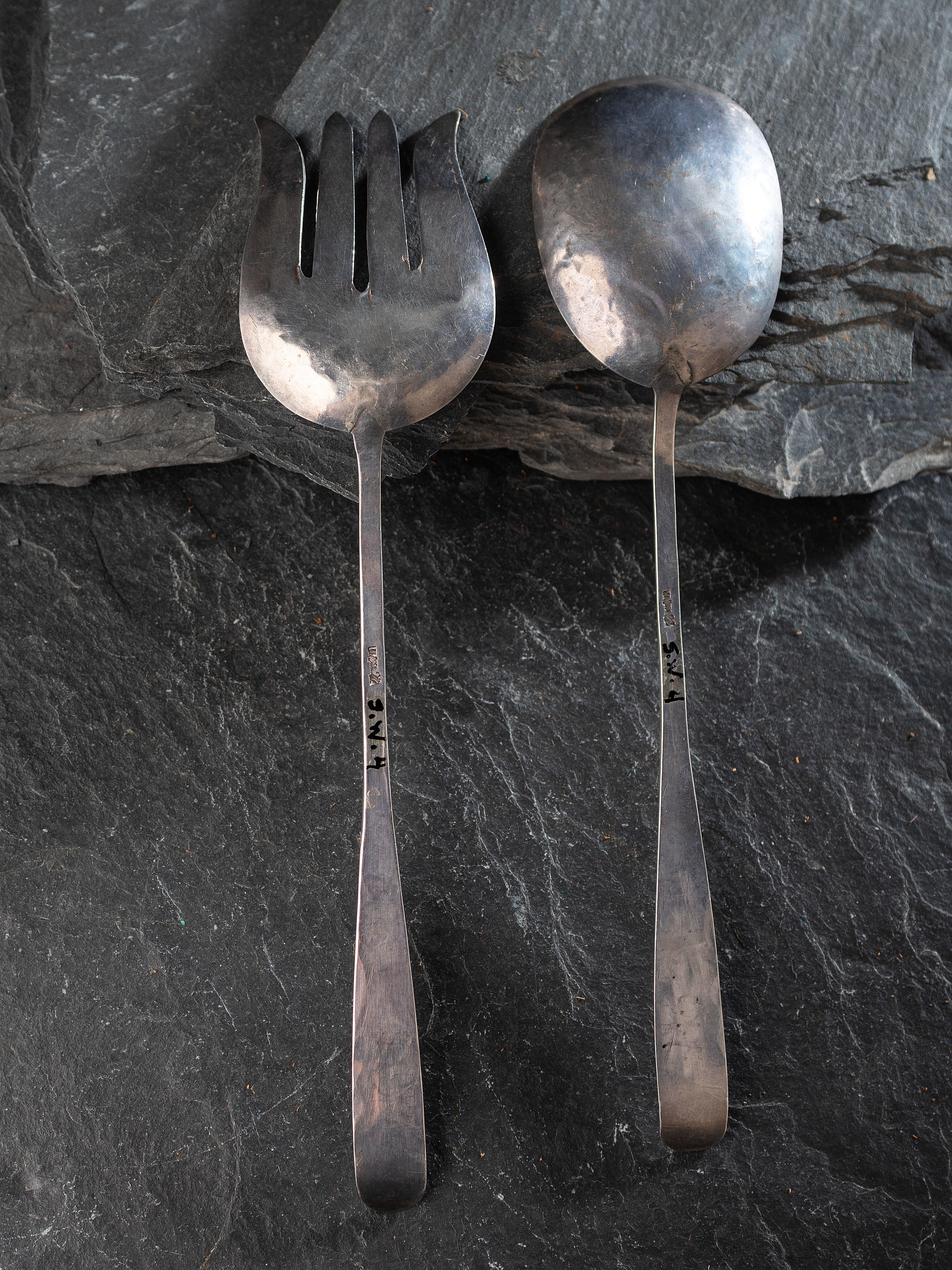 Navajo Heavily Stamped Silver Salad Server, with UITA22 Stamp
