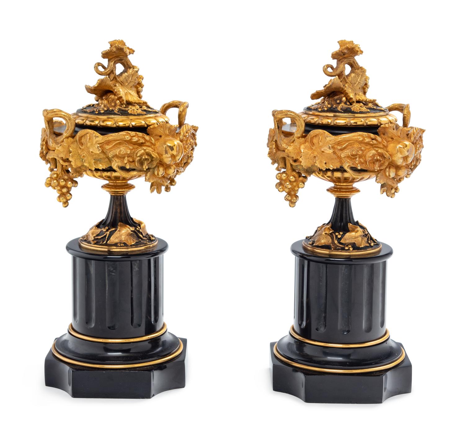 A Pair of French Gilt and Patinated Bronze and Marble Compotes