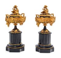 A Pair of French Gilt and Patinated Bronze and Marble Compotes