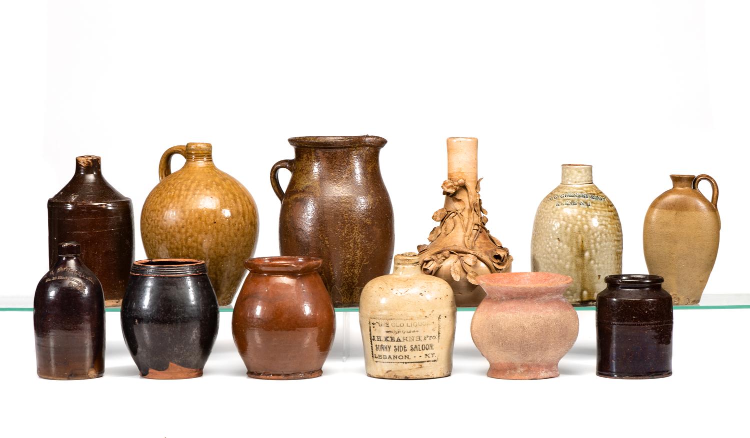 Twelve Stoneware, Redware and Earthenware Jugs, Pitchers and Vases