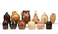 Twelve Stoneware, Redware and Earthenware Jugs, Pitchers and Vases