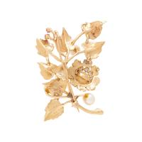 YELLOW GOLD, CULTURED PEARL AND GEMSTONE BROOCH