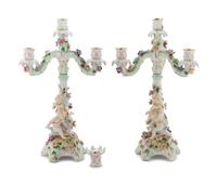 A Pair of Continental Porcelain Figural Candelabra