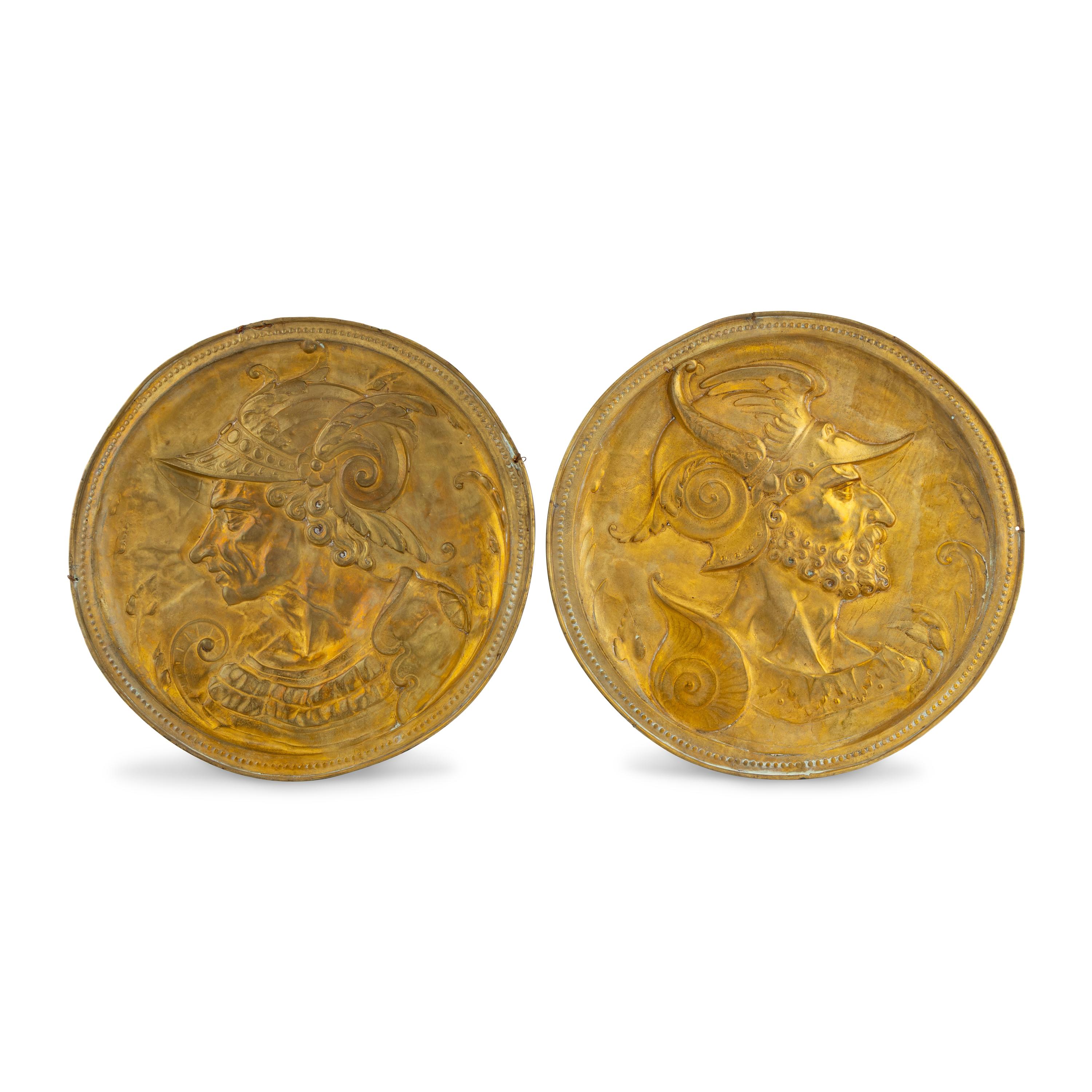 A Pair of Italian Gilt-Metal Profile Medallions