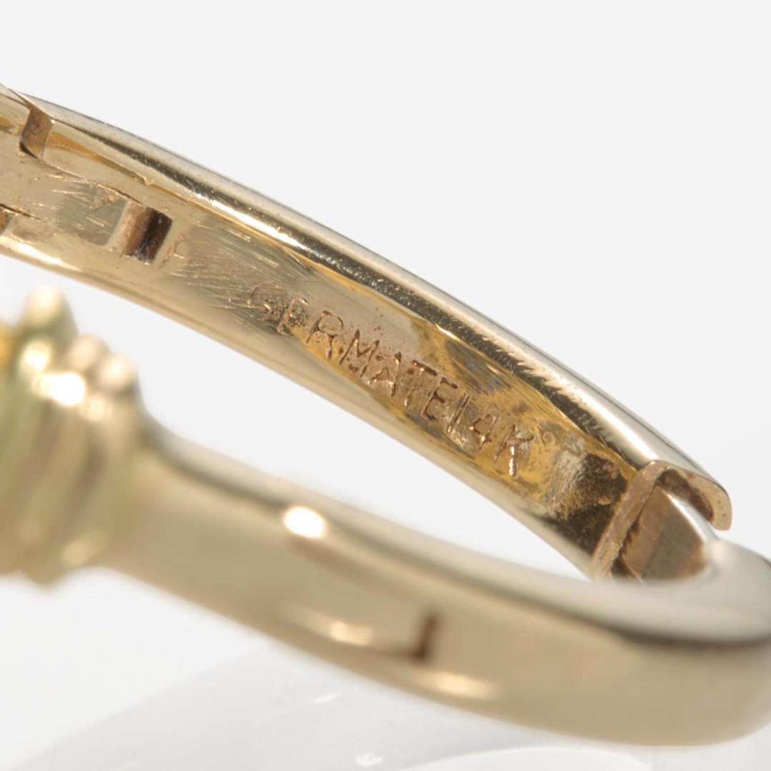 A 14K Yellow Gold, Diamond, and Sapphire Ring