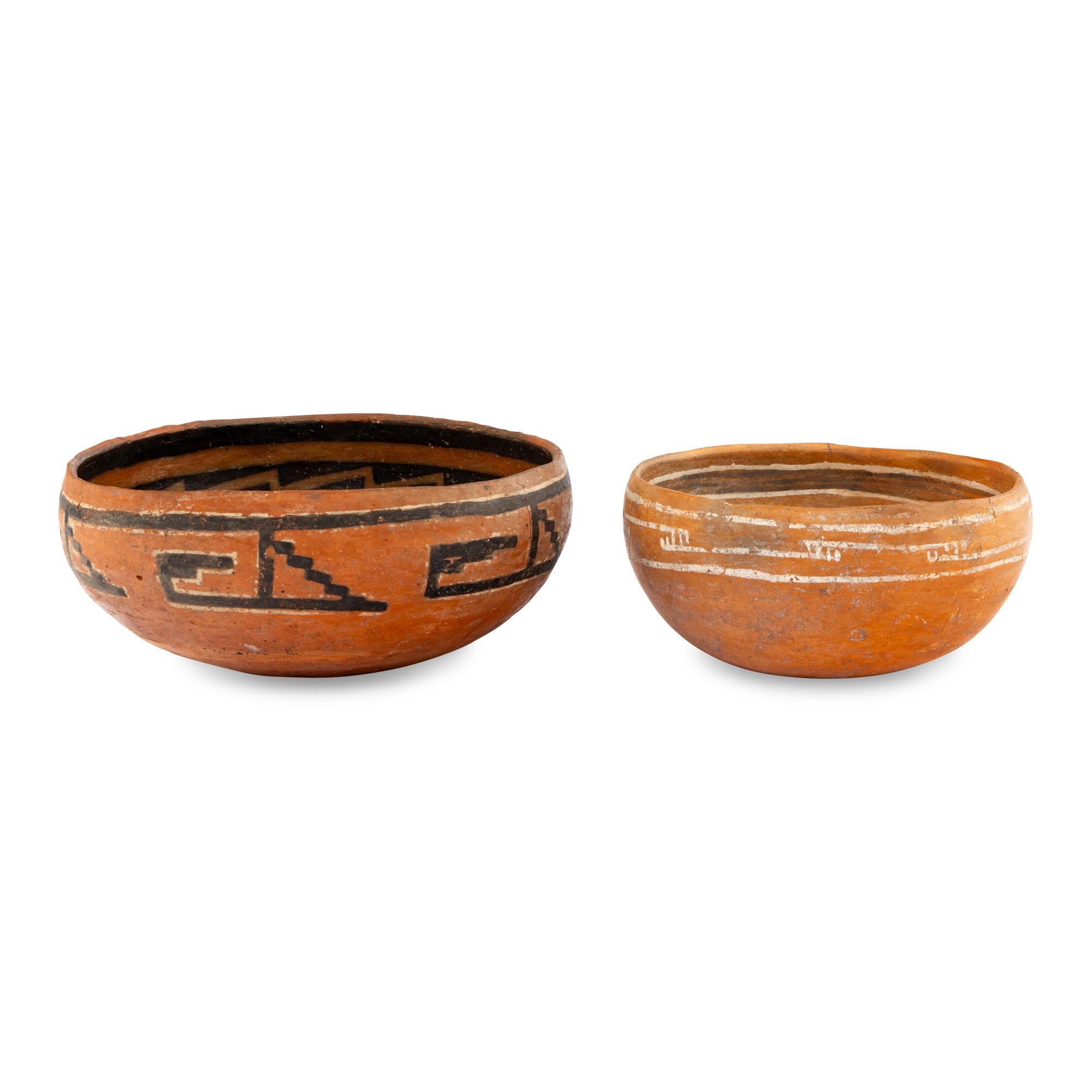 Ancestral Pueblo, Four Mile Polychrome Pottery Bowls, with Floral Designs