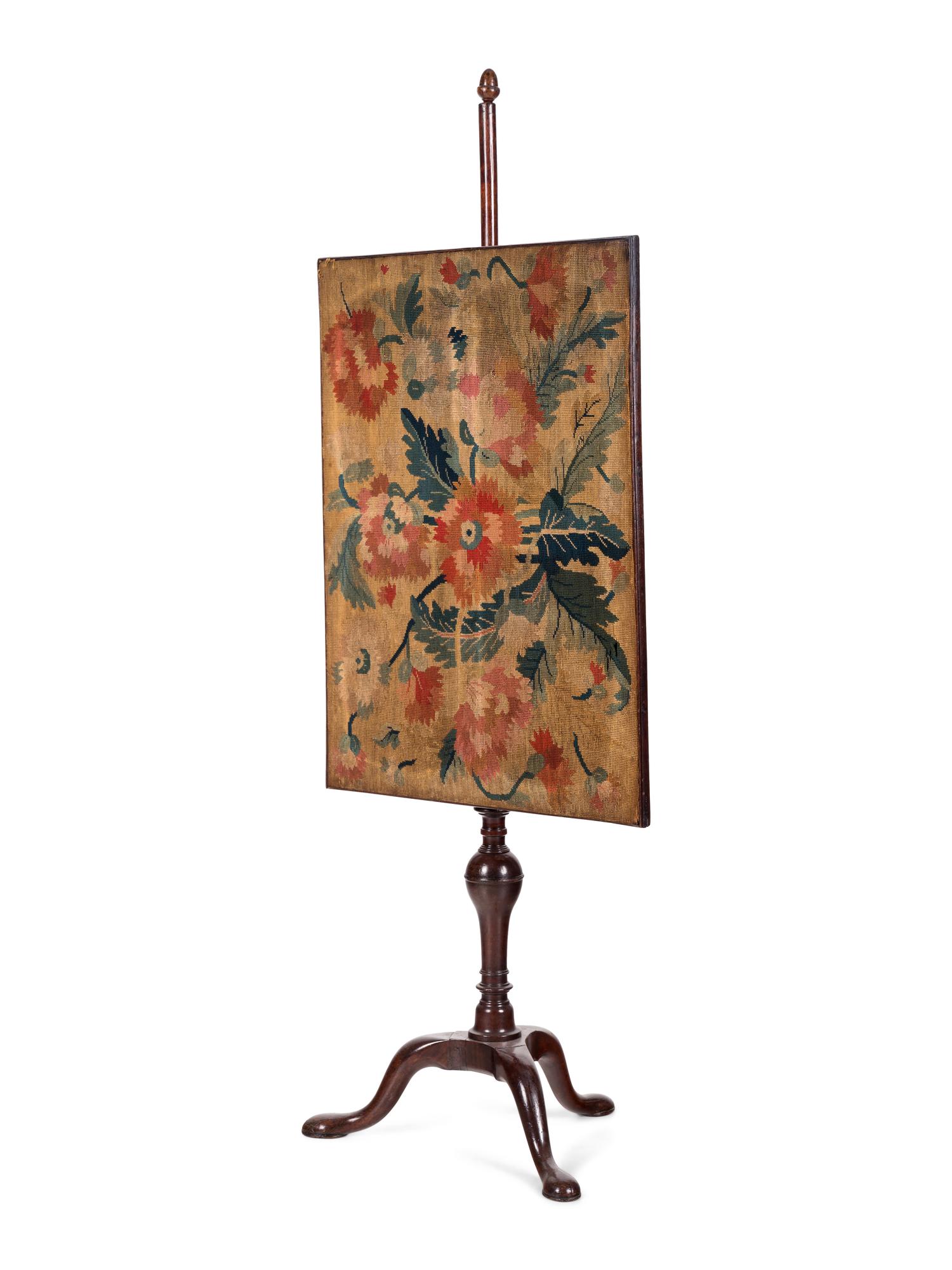 An English Needlepoint and Mahogany Fire Screen
