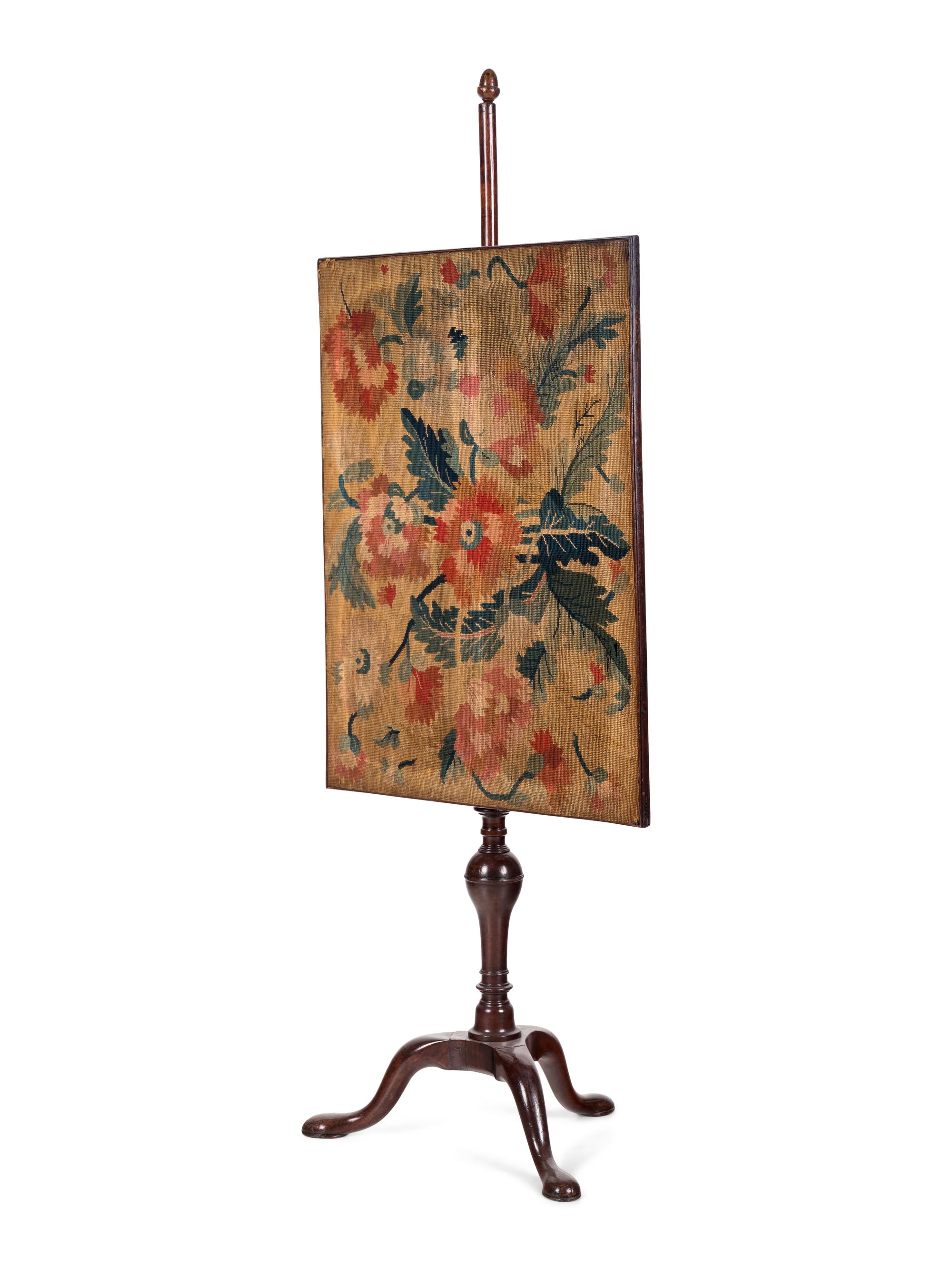 An English Needlepoint and Mahogany Fire Screen