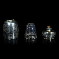 Two Chinese Opium Pipes and One Silver Opium Lamp, Late Qing-Republic Period 晚清-民國 烟槍、煙燈兩套