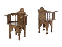 A Pair of Syrian Mosaic-Inlaid Armchairs