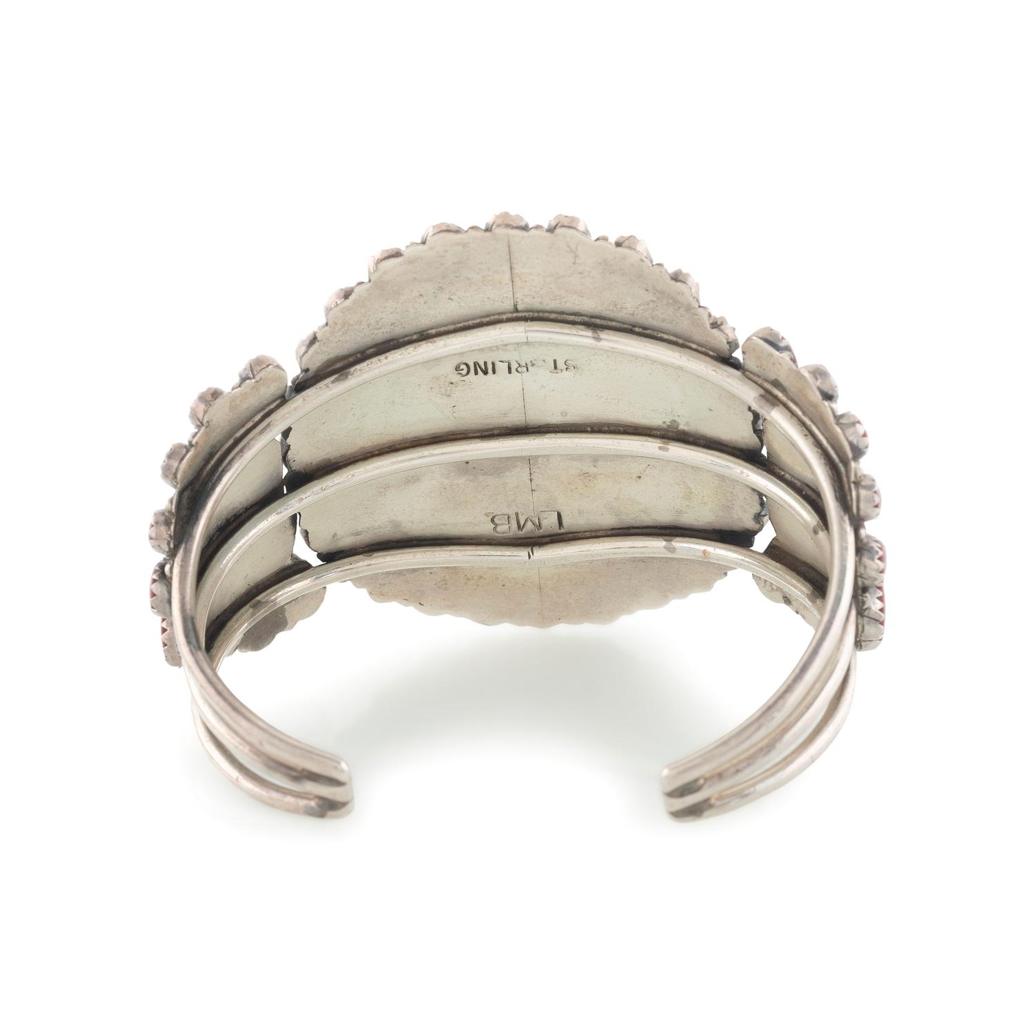 Sterling Silver and Coral Cluster Cuff Bracelet