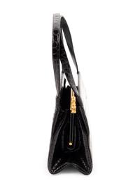 Judith Leiber Black Crocodile Handbag with Lion Release Clip