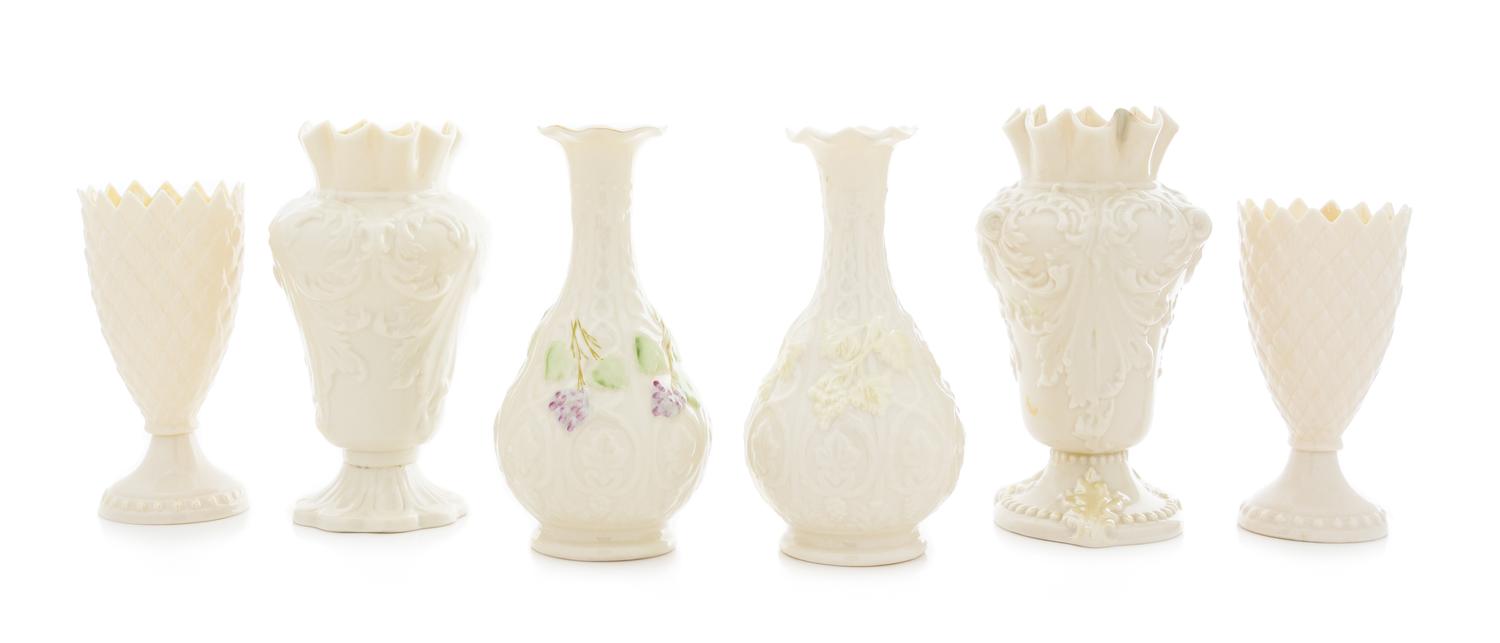 Three Pairs of Belleek Vases Height of tallest 7 inches. — THIRD BLACK MARK THROUGH SEVENTH GOLD MARK (1926-1993)