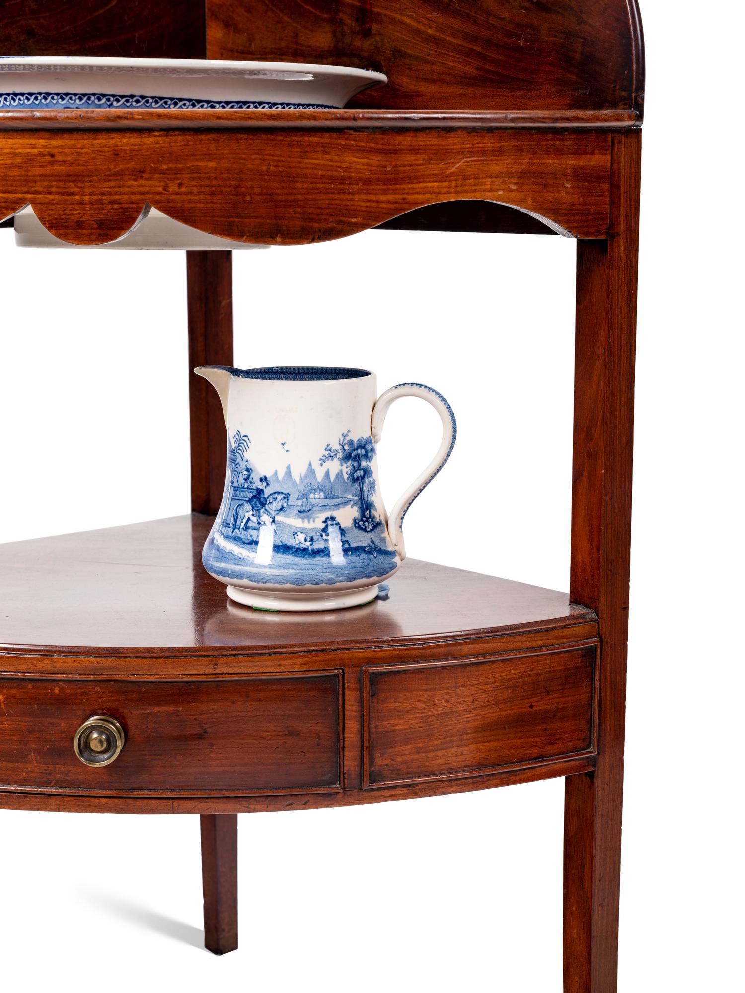 A George III Mahogany Corner Wash Stand with Basin and Pitcher