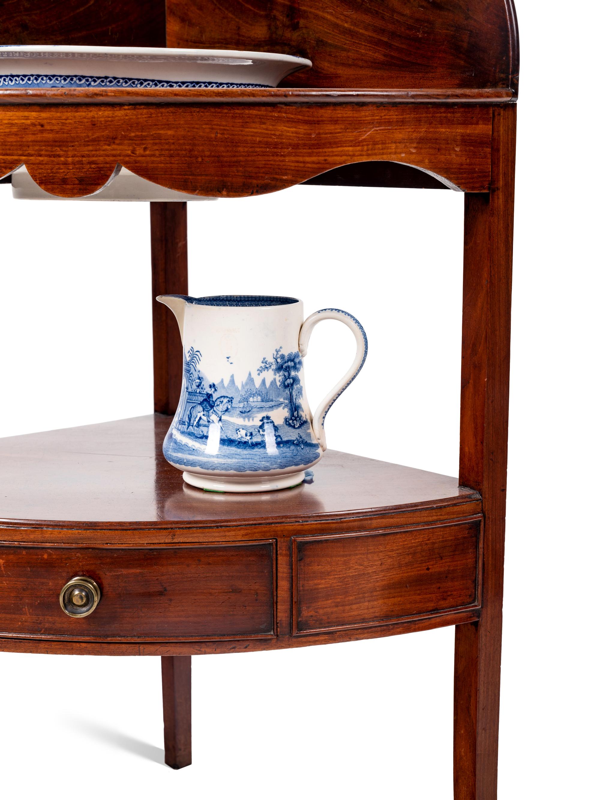 A George III Mahogany Corner Wash Stand with Basin and Pitcher