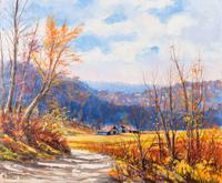 Harold Hancock, (American, 1920-2006), Autumn Landscape with Barn