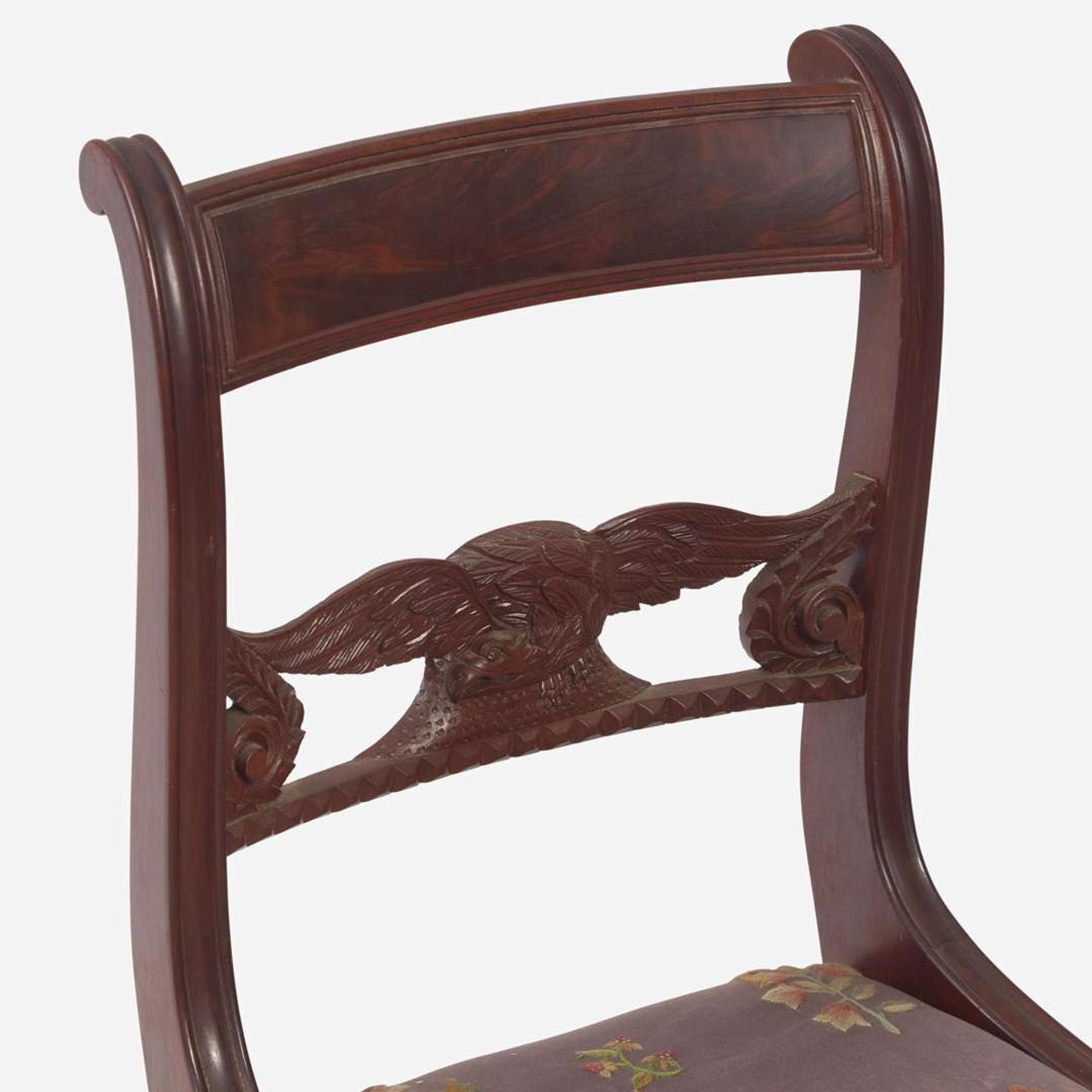 A set of five Federal carved mahogany eagle-back klismos side chairs New York, NY, circa 1820