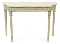 A Louis XVI Style Carved and Painted Console Table Height 31 1/4 x 47 1/2 x depth 20 inches. — 20TH CENTURY