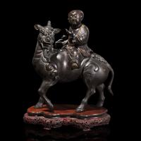 A Chinese Patinated and Parcel-gilt Bronze 'Qilin and Boy' Censer, 17th/18th Century 清早期 銅局部鎏金麒麟童子香薰