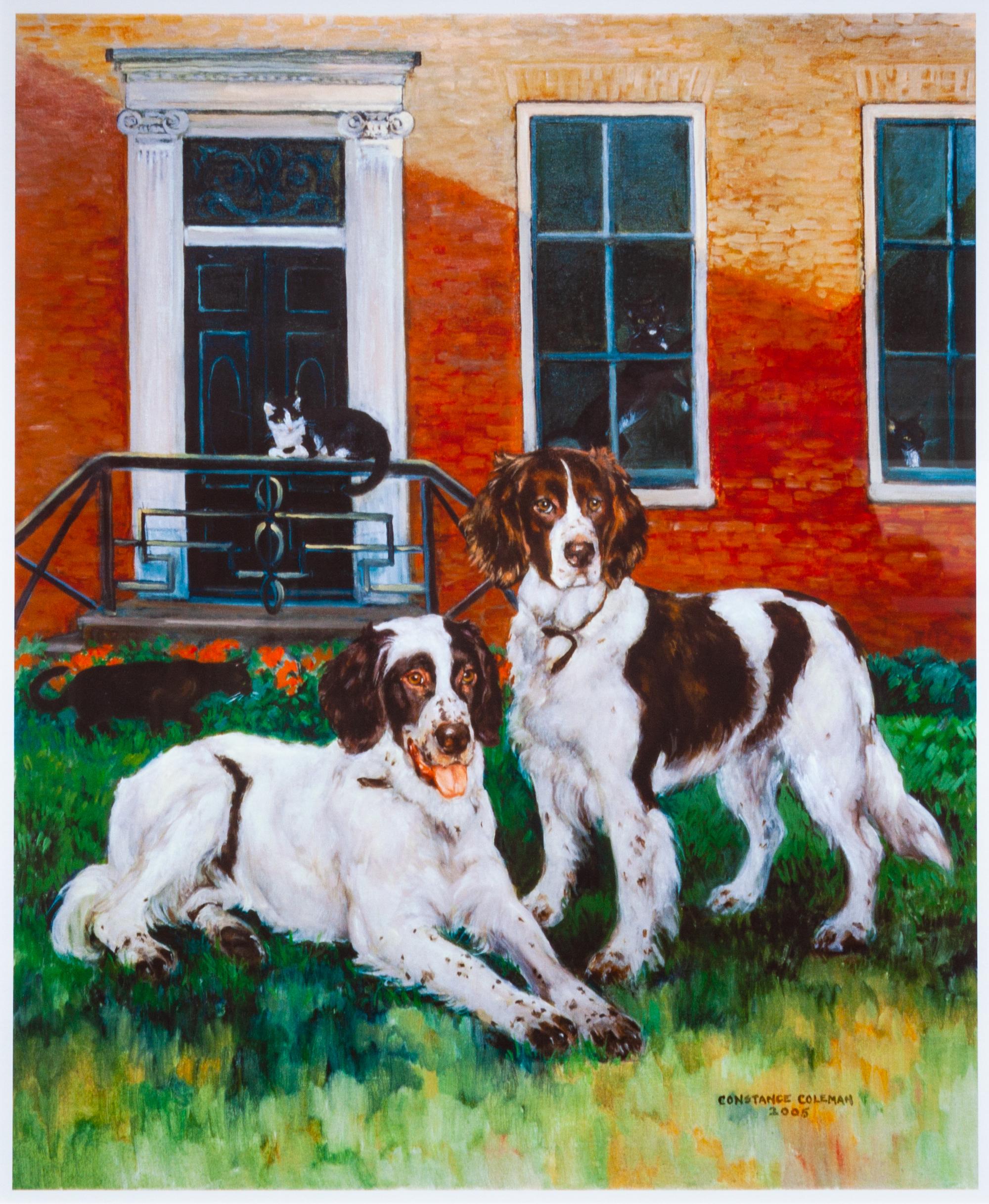 Two Works of Art depicting Brittany Spaniels Larger: 20 x 16 1/2 inches.