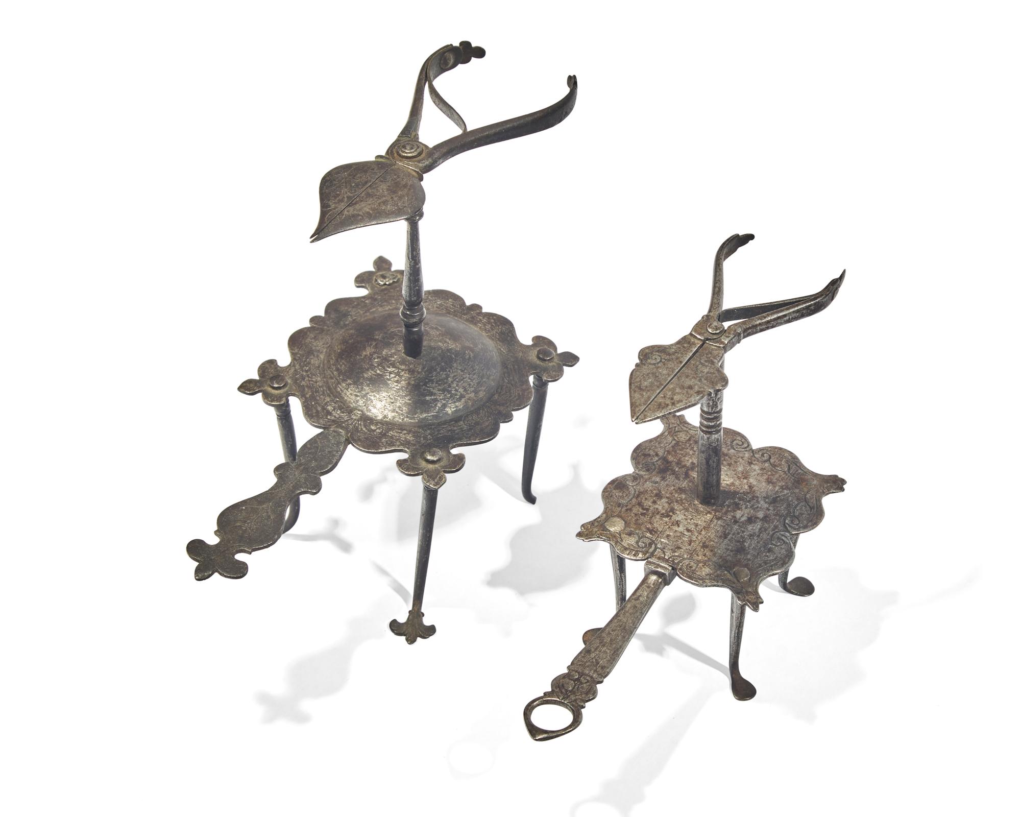 Two Small Wrought Iron Taper Holders, French or German, 17th Century