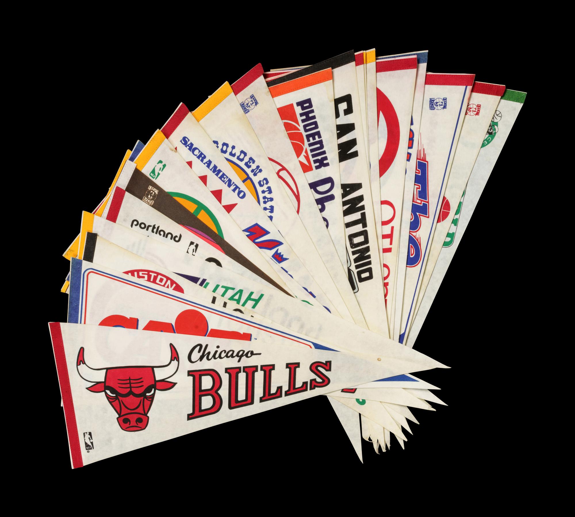 A Complete Set of 23 1980s Michael Jordan Rookie Era NBA Pennants,