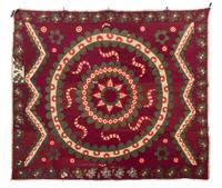 A Pskent Suzani Embroidery 9 feet 4 3/4 x 8 feet 3 inches. — LATE 19TH CENTURY