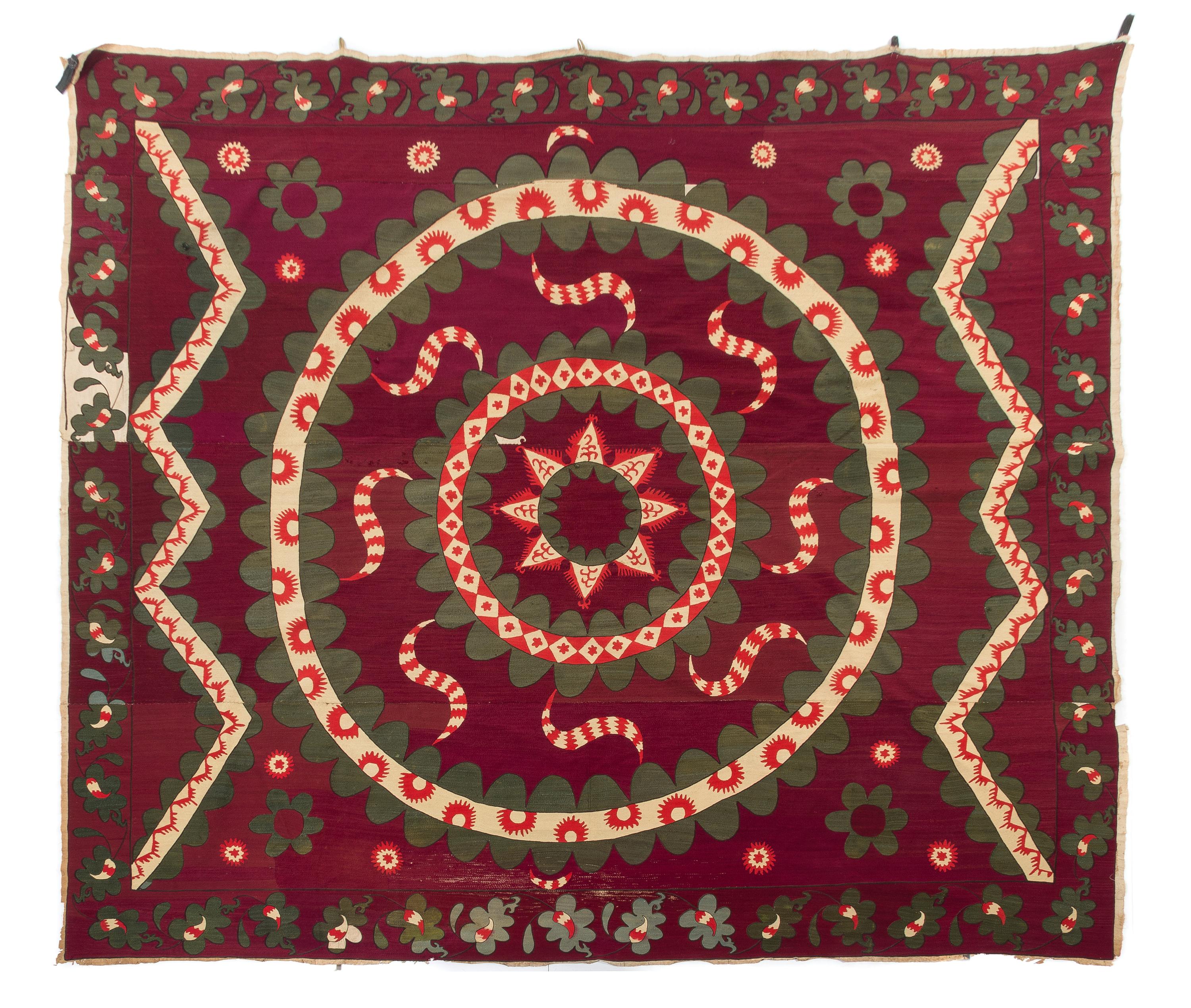 A Pskent Suzani Embroidery 9 feet 4 3/4 x 8 feet 3 inches. — LATE 19TH CENTURY