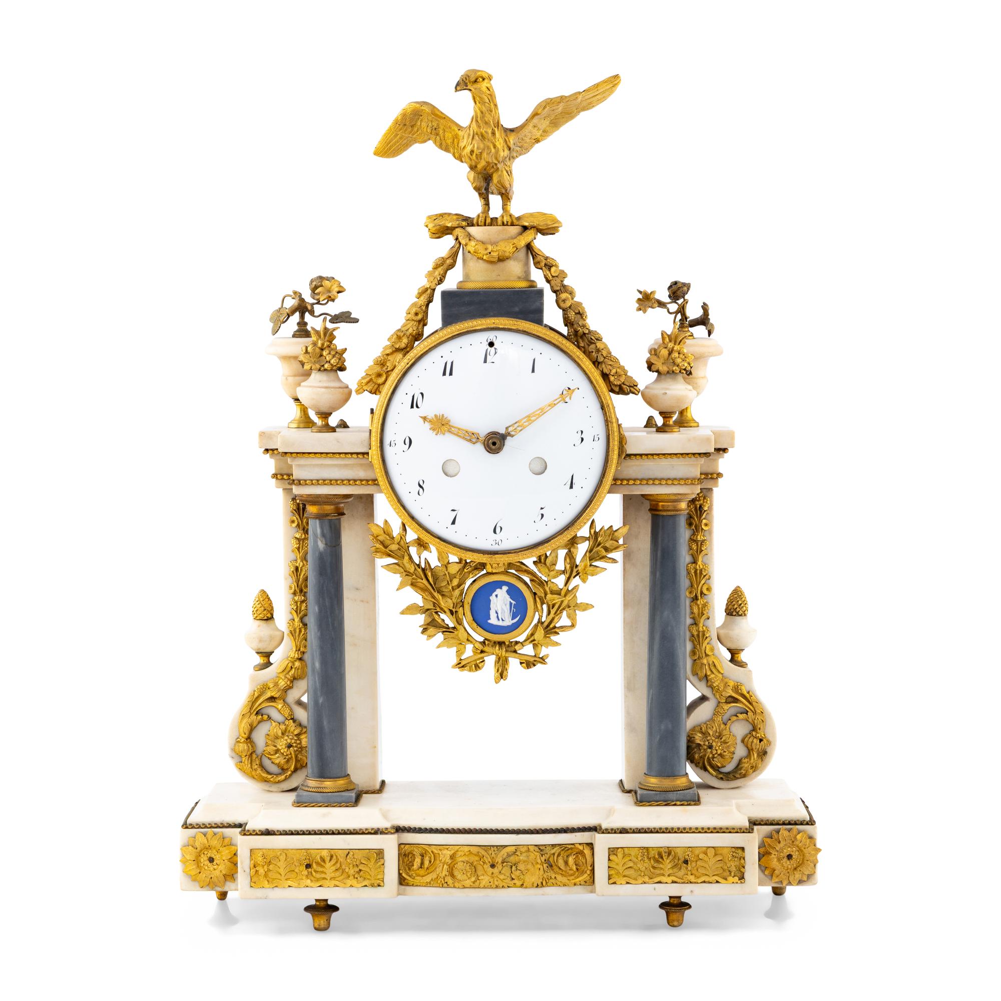 A Louis XVI Marble Mantel Clock