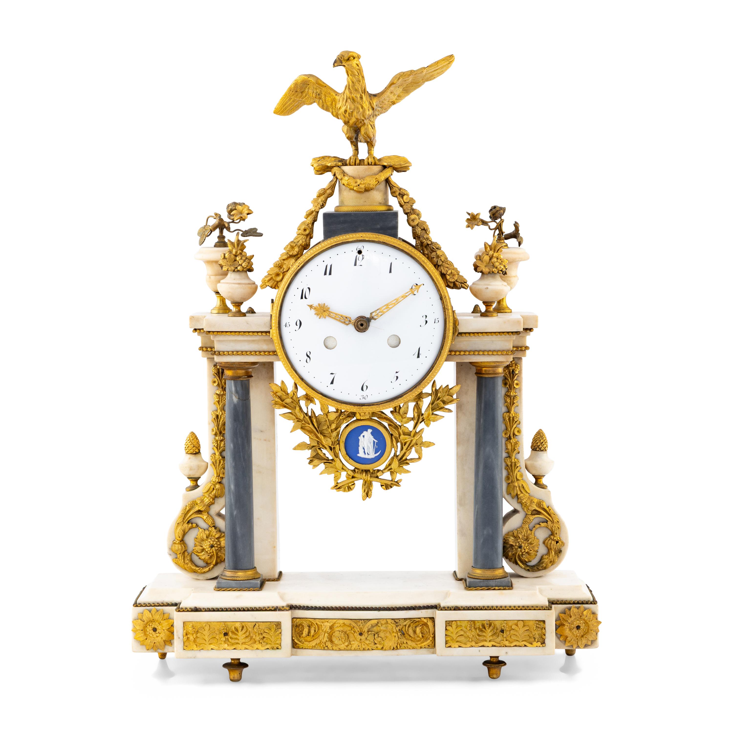 A Louis XVI Marble Mantel Clock