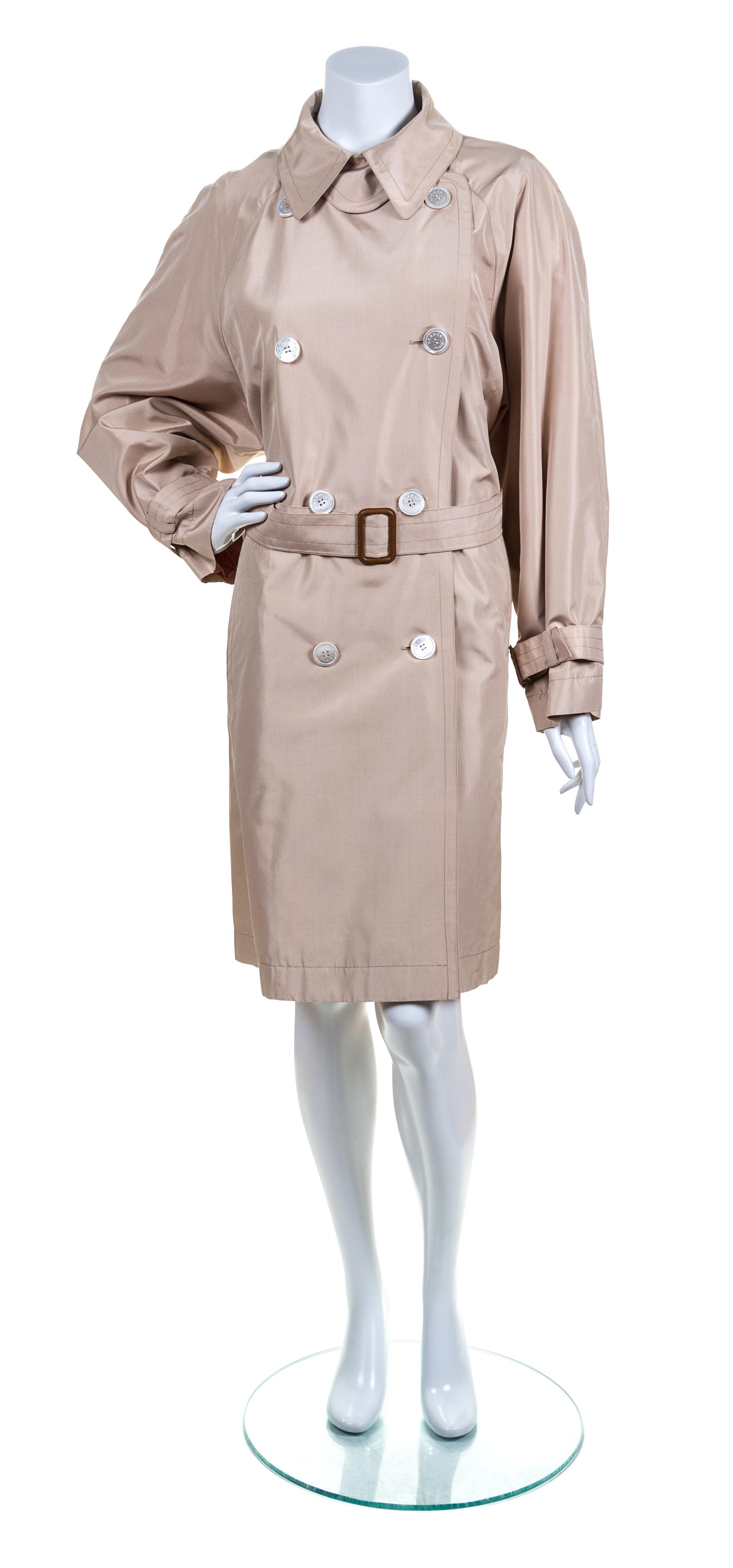 An Hermes Khaki Double Breasted Trench Coat, Size 40.