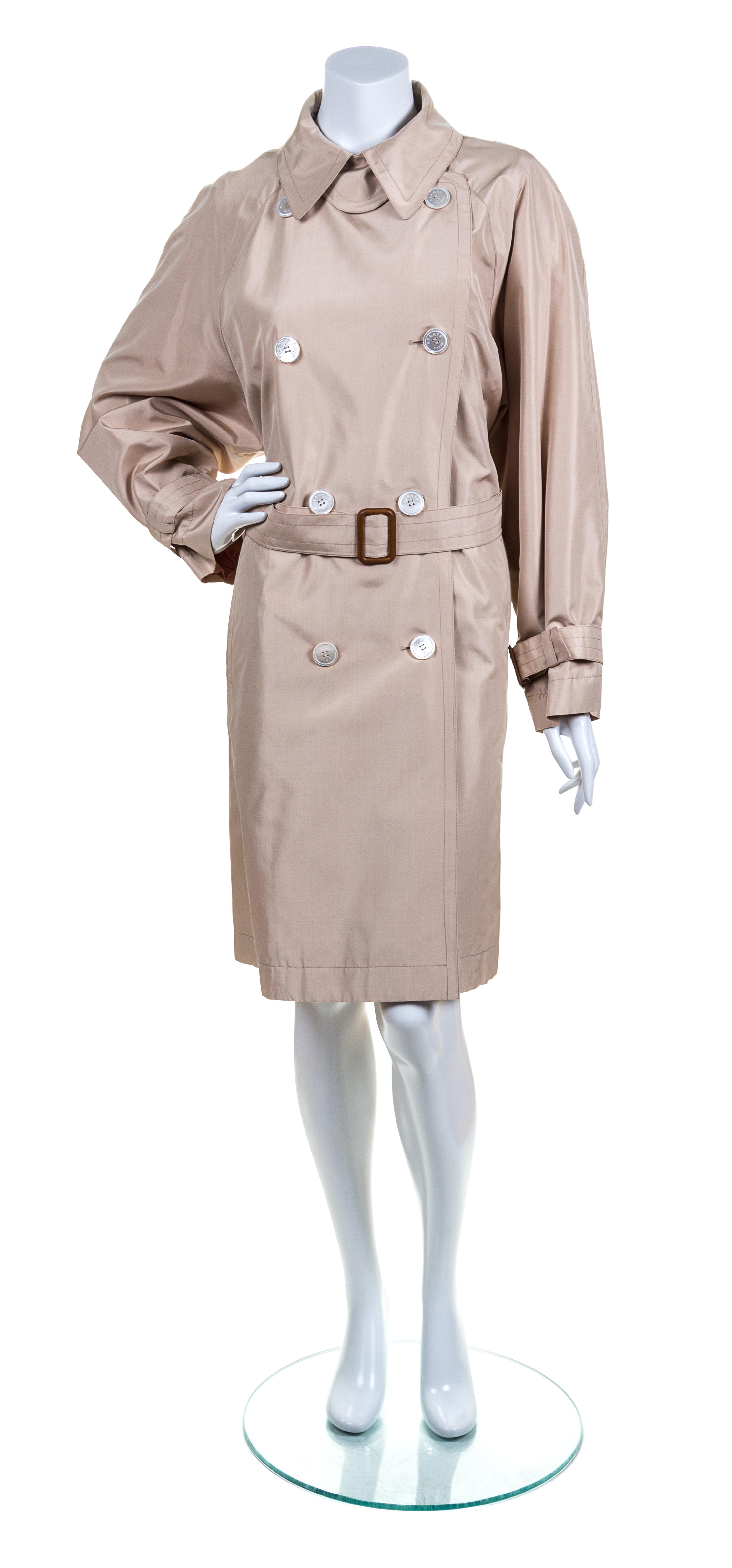 An Hermes Khaki Double Breasted Trench Coat, Size 40.