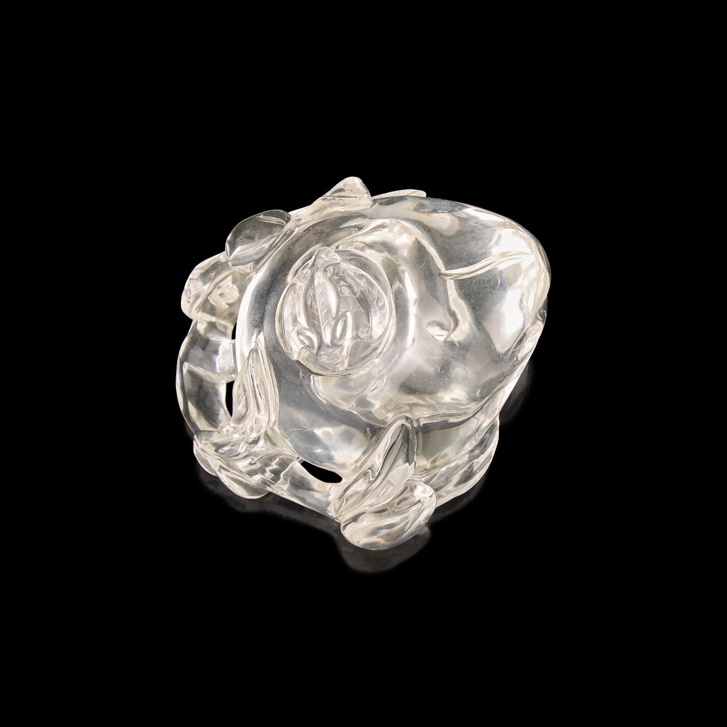 A Chinese Rock Crystal 'Peach' Coupe with 'Bat' Cover, 19th-20th Century 清晚期 水晶桃蝠紋洗