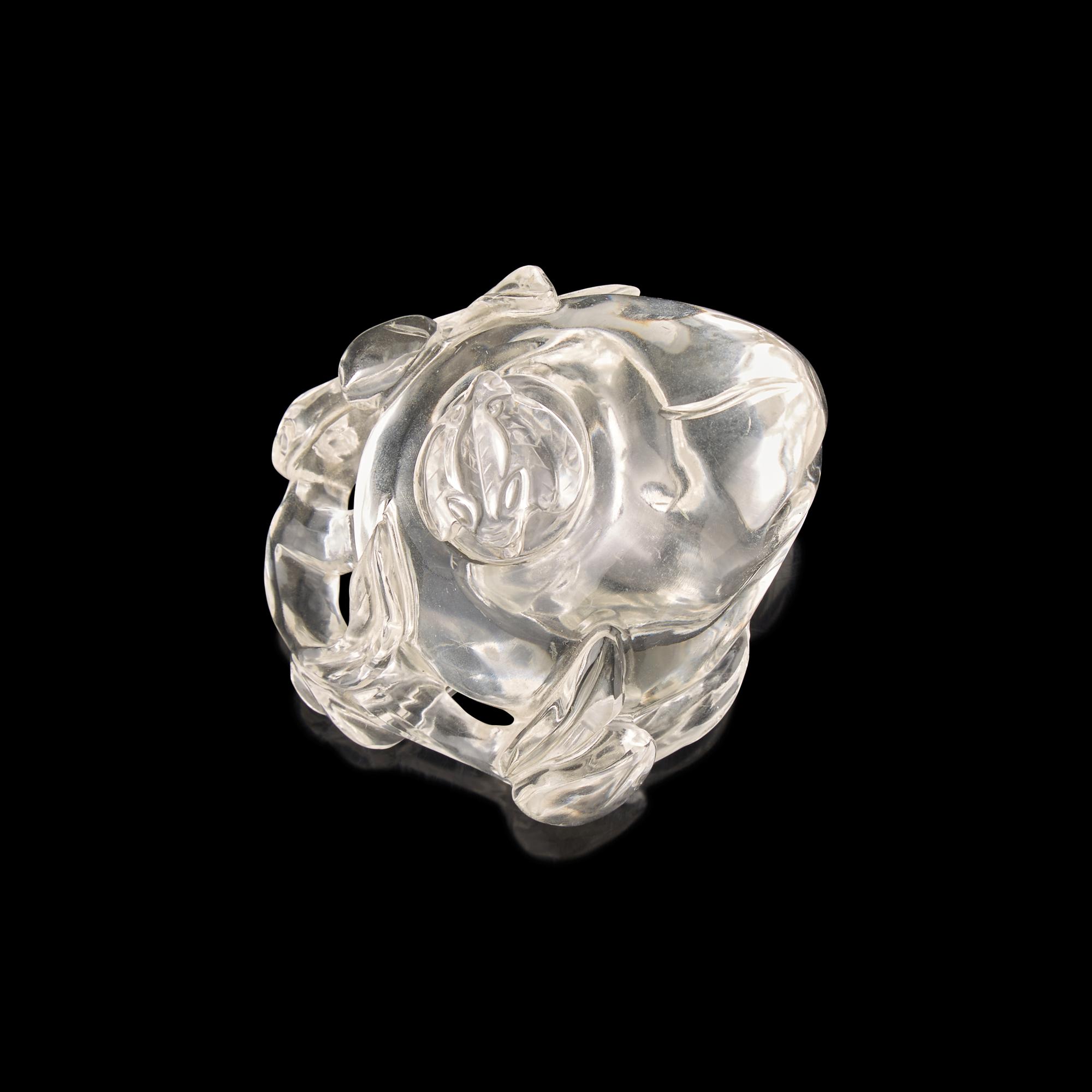 A Chinese Rock Crystal 'Peach' Coupe with 'Bat' Cover, 19th-20th Century 清晚期 水晶桃蝠紋洗