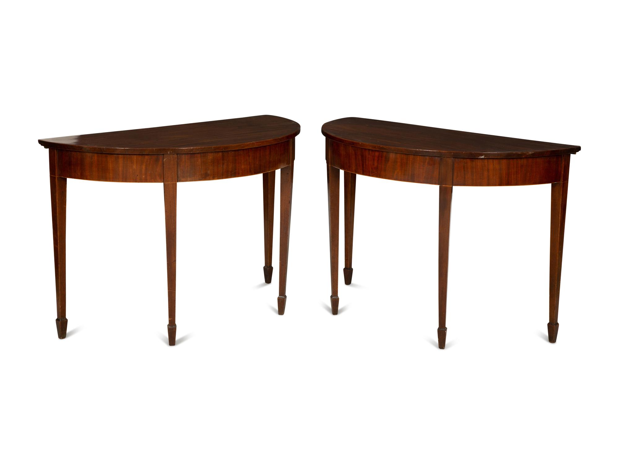 A Pair of George III Mahogany Demilune Console Tables