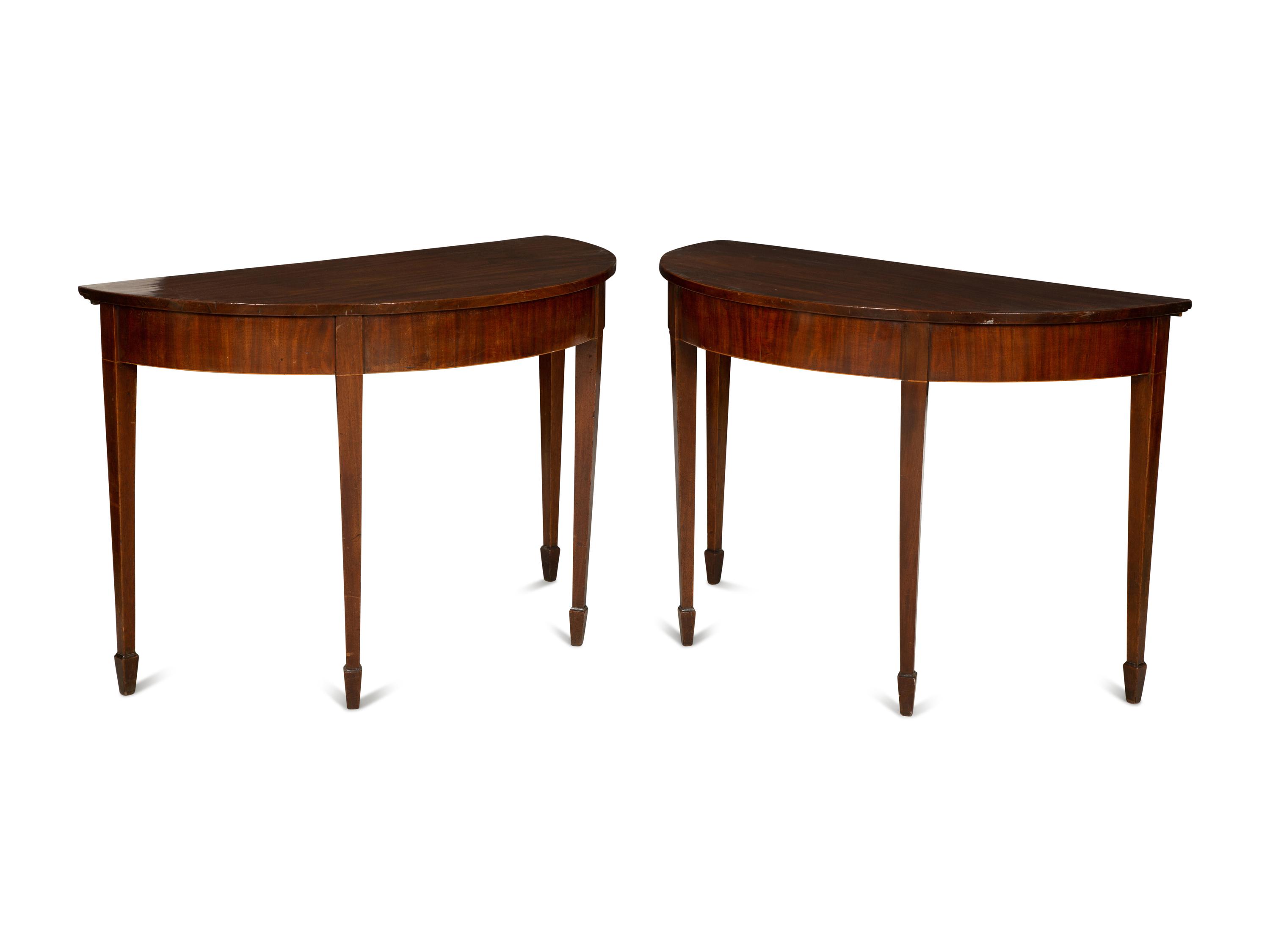 A Pair of George III Mahogany Demilune Console Tables