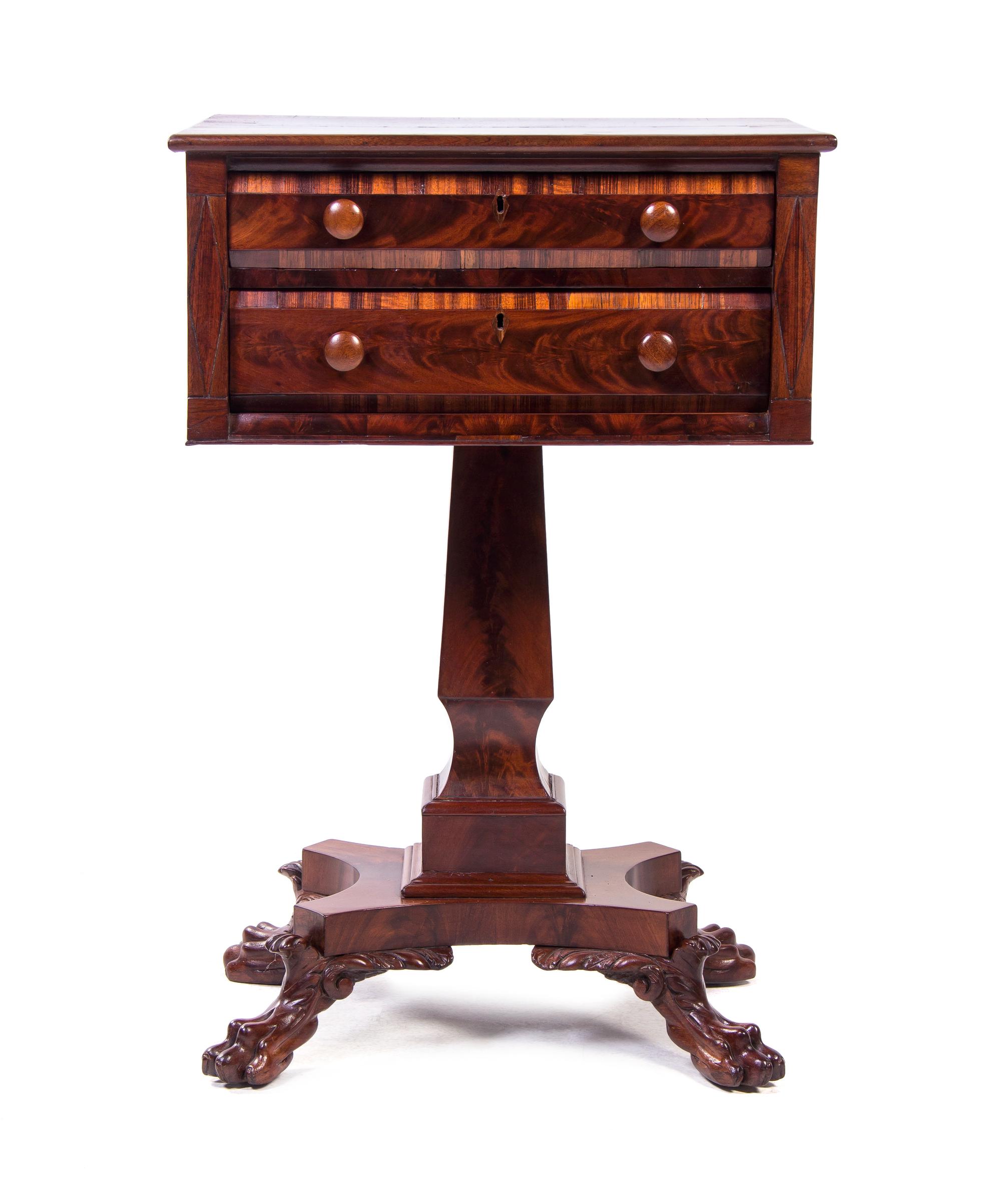 An American Mahogany Writing Table, Height 30 3/4 x width 21 x depth 17 3/4 inches.
