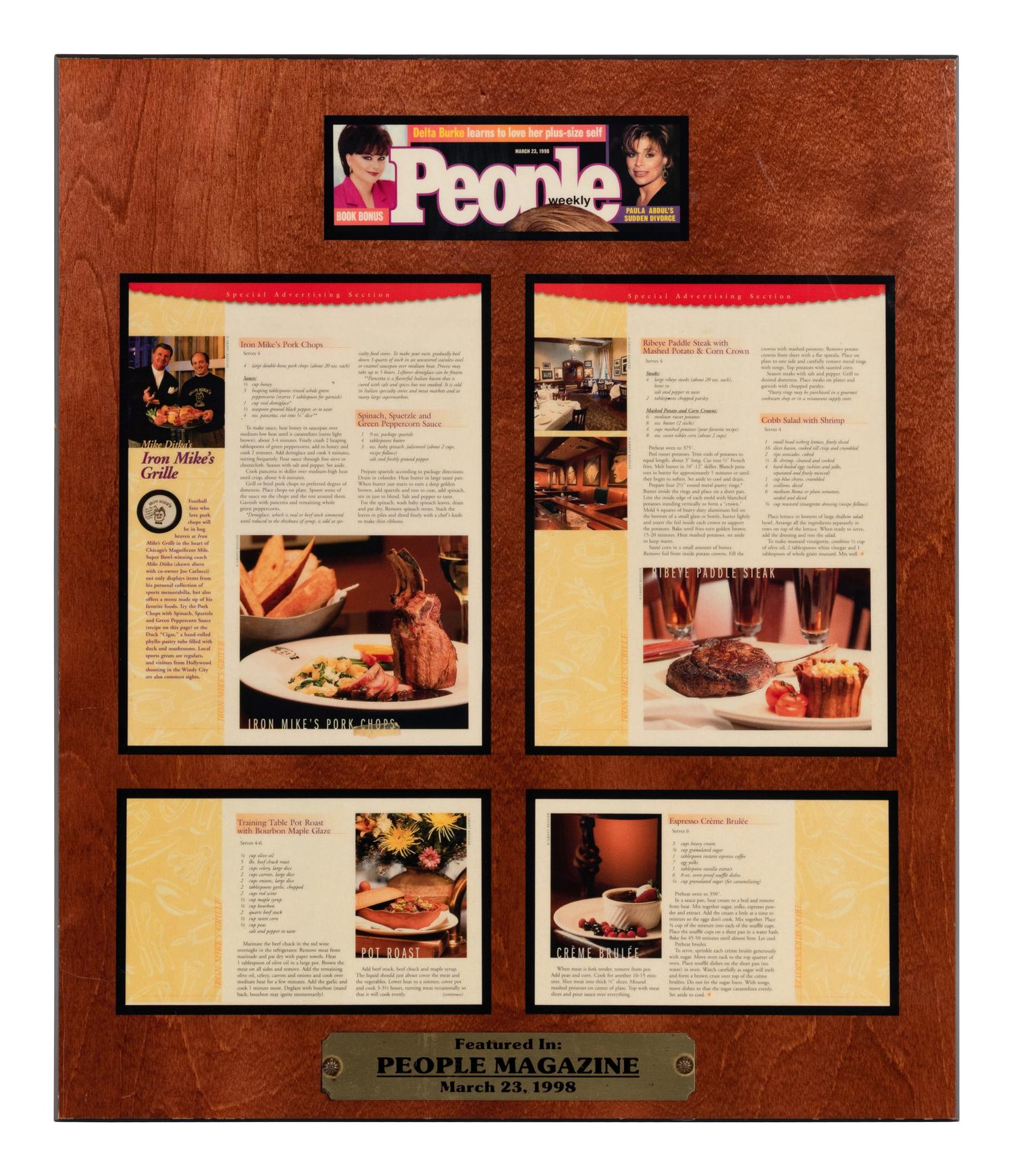 A Group of Five Newspaper and Magazine Clippings Formerly Displayed at Mike Ditka’s Restaurant